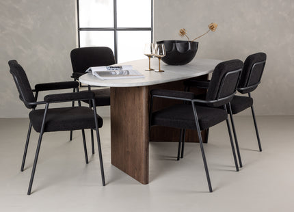 Venture Home Grönvik & Yesterday Ovala Matbord 180 x 90 Ljusgrå + Matstolar 2-pack Svart