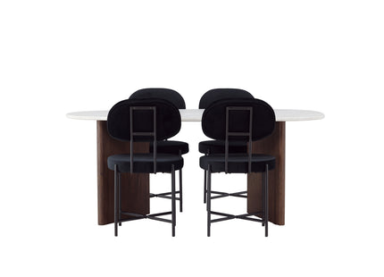 Venture Home Stella & Grönvik Matstolar 2-pack Svart + Ovala Matbord 180 x 90 Ljusgrå