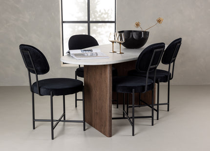 Venture Home Stella & Grönvik Matstolar 2-pack Svart + Ovala Matbord 180 x 90 Ljusgrå
