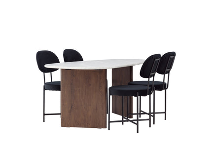 Venture Home Stella & Grönvik Matstolar 2-pack Svart + Ovala Matbord 180 x 90 Ljusgrå