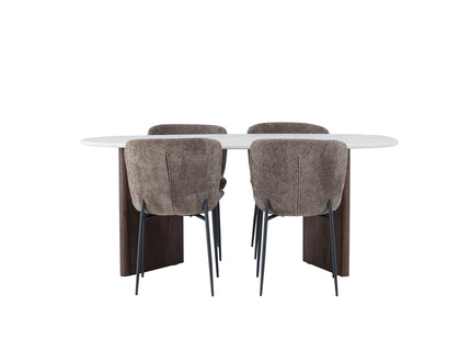 Venture Home Modesto & Grönvik Matstolar 2-pack Brun + Ovala Matbord 180 x 90 Ljusgrå