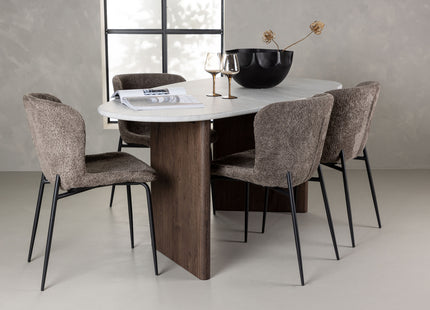Venture Home Modesto & Grönvik Matstolar 2-pack Brun + Ovala Matbord 180 x 90 Ljusgrå