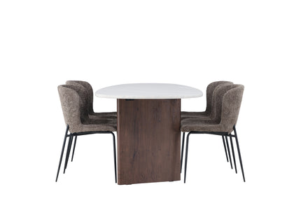 Venture Home Modesto & Grönvik Matstolar 2-pack Brun + Ovala Matbord 180 x 90 Ljusgrå