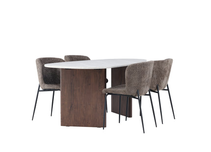 Venture Home Modesto & Grönvik Matstolar 2-pack Brun + Ovala Matbord 180 x 90 Ljusgrå