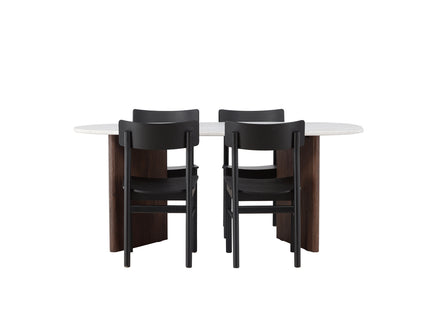 Venture Home Montros & Grönvik Matstolar 2-pack Svart + Ovala Matbord 180 x 90 Ljusgrå