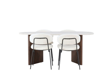 Venture Home Chico & Grönvik Matstolar 2-pack Vit + Ovala Matbord 180 x 90 Ljusgrå