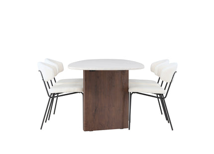 Venture Home Chico & Grönvik Matstolar 2-pack Vit + Ovala Matbord 180 x 90 Ljusgrå