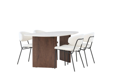 Venture Home Chico & Grönvik Matstolar 2-pack Vit + Ovala Matbord 180 x 90 Ljusgrå