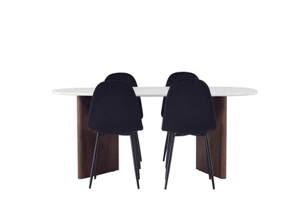 Venture Home Polar & Grönvik Matstolar 2-pack Svart + Ovala Matbord 180 x 90 Ljusgrå