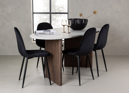 Venture Home Polar & Grönvik Matstolar 2-pack Svart + Ovala Matbord 180 x 90 Ljusgrå