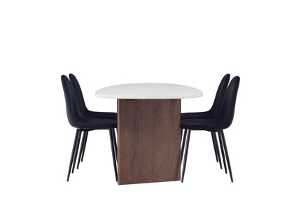 Venture Home Polar & Grönvik Matstolar 2-pack Svart + Ovala Matbord 180 x 90 Ljusgrå