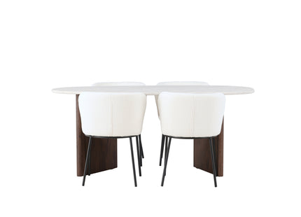 Venture Home Grönvik & Edina Ovala Matbord 180 x 90 Ljusgrå + Matstolar 2-pack Vit