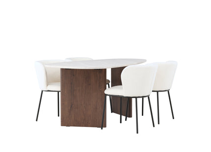 Venture Home Grönvik & Edina Ovala Matbord 180 x 90 Ljusgrå + Matstolar 2-pack Vit