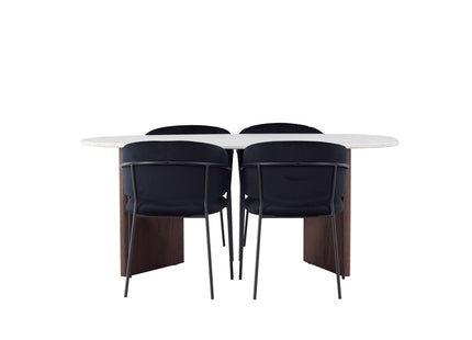 Venture Home Grönvik & Selma Ovala Matbord 180 x 90 Ljusgrå + Matstolar 2-pack Svart