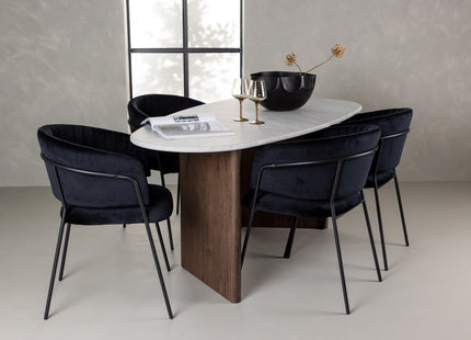 Venture Home Grönvik & Selma Ovala Matbord 180 x 90 Ljusgrå + Matstolar 2-pack Svart