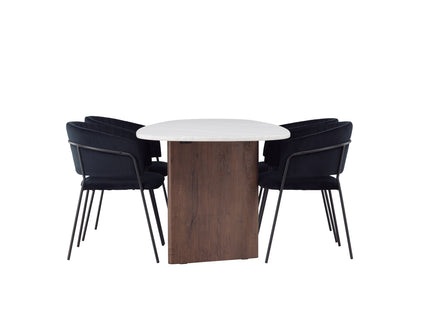 Venture Home Grönvik & Selma Ovala Matbord 180 x 90 Ljusgrå + Matstolar 2-pack Svart