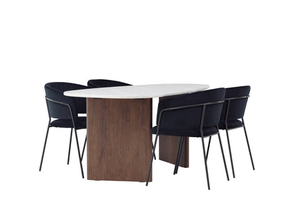 Venture Home Grönvik & Selma Ovala Matbord 180 x 90 Ljusgrå + Matstolar 2-pack Svart