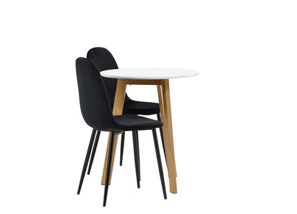 Venture Home Polar & Leonora Matstolar 2-pack Svart + Runda Matbord ⌀65 Vit