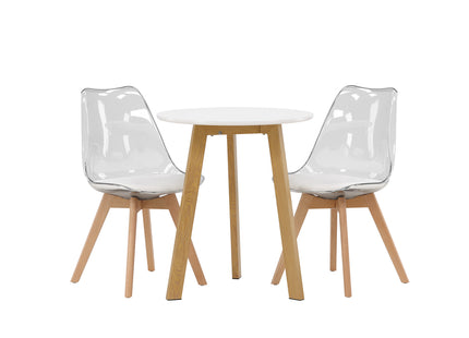 Venture Home Edvin & Leonora Matstolar 2-pack Nature + Runda Matbord ⌀65 Vit
