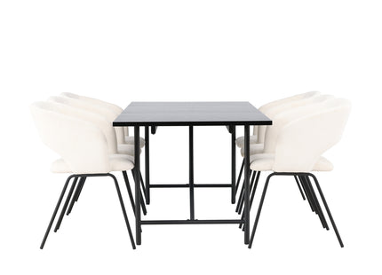 Venture Home Day & Astrid Matstolar 2-pack Offwhite + Rektangulära Matbord 200 x 90 Svart
