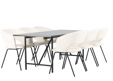 Venture Home Day & Astrid Matstolar 2-pack Offwhite + Rektangulära Matbord 200 x 90 Svart