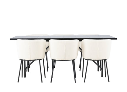 Venture Home Astrid & Edina Rektangulära Matbord 200 x 90 Svart + Matstolar 2-pack Vit