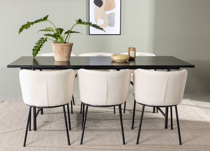 Venture Home Astrid & Edina Rektangulära Matbord 200 x 90 Svart + Matstolar 2-pack Vit