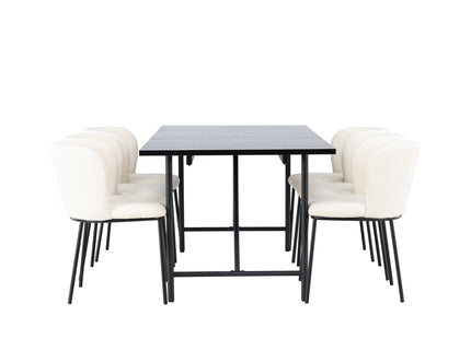 Venture Home Astrid & Edina Rektangulära Matbord 200 x 90 Svart + Matstolar 2-pack Vit