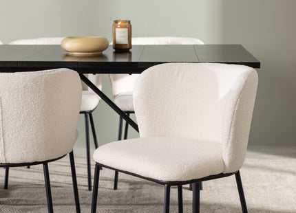 Venture Home Astrid & Edina Rektangulära Matbord 200 x 90 Svart + Matstolar 2-pack Vit