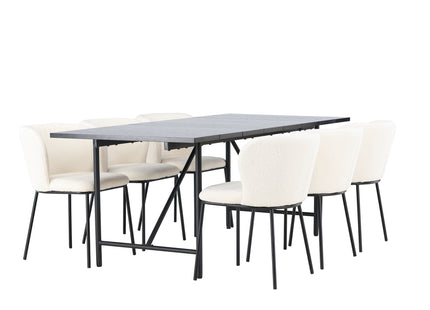 Venture Home Astrid & Edina Rektangulära Matbord 200 x 90 Svart + Matstolar 2-pack Vit