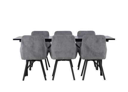 Venture Home Astrid & Rosie Rektangulära Matbord 200 x 90 Svart + Matstolar 2-pack Grå