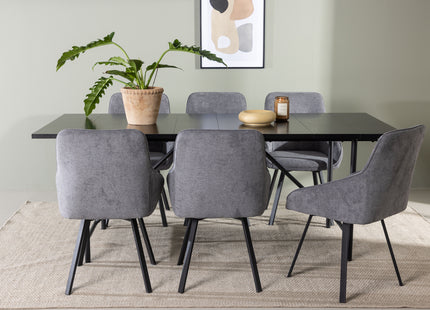 Venture Home Astrid & Rosie Rektangulära Matbord 200 x 90 Svart + Matstolar 2-pack Grå