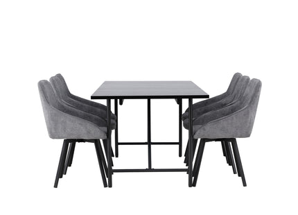 Venture Home Astrid & Rosie Rektangulära Matbord 200 x 90 Svart + Matstolar 2-pack Grå