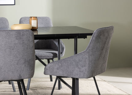 Venture Home Astrid & Rosie Rektangulära Matbord 200 x 90 Svart + Matstolar 2-pack Grå