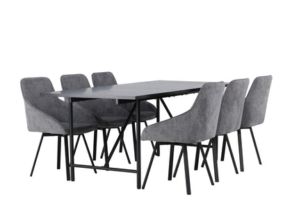 Venture Home Astrid & Rosie Rektangulära Matbord 200 x 90 Svart + Matstolar 2-pack Grå