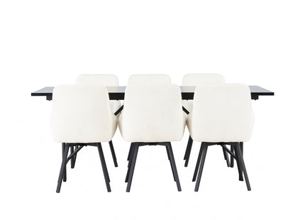 Venture Home Astrid & Rosie Rektangulära Matbord 200 x 90 Svart + Matstolar 2-pack Beige
