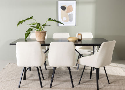 Venture Home Astrid & Rosie Rektangulära Matbord 200 x 90 Svart + Matstolar 2-pack Beige