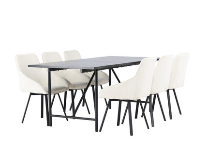 Venture Home Astrid & Rosie Rektangulära Matbord 200 x 90 Svart + Matstolar 2-pack Beige