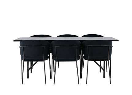 Venture Home Astrid & Selma Rektangulära Matbord 200 x 90 Svart + Matstolar 2-pack Svart