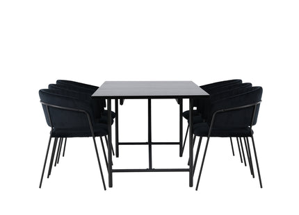 Venture Home Astrid & Selma Rektangulära Matbord 200 x 90 Svart + Matstolar 2-pack Svart