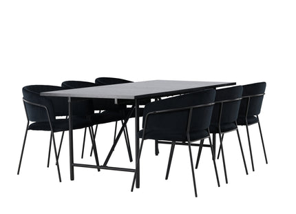 Venture Home Astrid & Selma Rektangulära Matbord 200 x 90 Svart + Matstolar 2-pack Svart