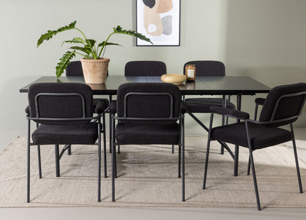 Venture Home Astrid & Yesterday Rektangulära Matbord 200 x 90 Svart + Matstolar 2-pack Svart