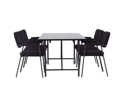 Venture Home Astrid & Yesterday Rektangulära Matbord 200 x 90 Svart + Matstolar 2-pack Svart