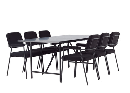 Venture Home Astrid & Yesterday Rektangulära Matbord 200 x 90 Svart + Matstolar 2-pack Svart