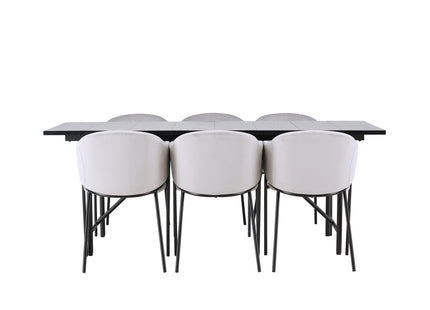 Venture Home Astrid & Evelina Rektangulära Matbord 200 x 90 Svart + Matstolar 2-pack Grå