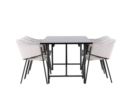 Venture Home Astrid & Evelina Rektangulära Matbord 200 x 90 Svart + Matstolar 2-pack Grå