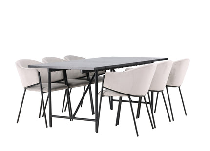 Venture Home Astrid & Evelina Rektangulära Matbord 200 x 90 Svart + Matstolar 2-pack Grå