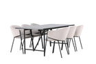 Venture Home Astrid & Evelina Rektangulära Matbord 200 x 90 Svart + Matstolar 2-pack Grå