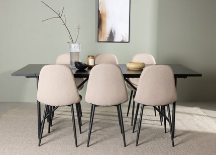 Venture Home Astrid & Polar Rektangulära Matbord 200 x 90 Svart + Matstolar 2-pack Beige