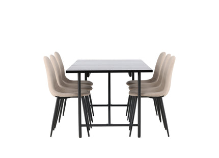 Venture Home Astrid & Polar Rektangulära Matbord 200 x 90 Svart + Matstolar 2-pack Beige